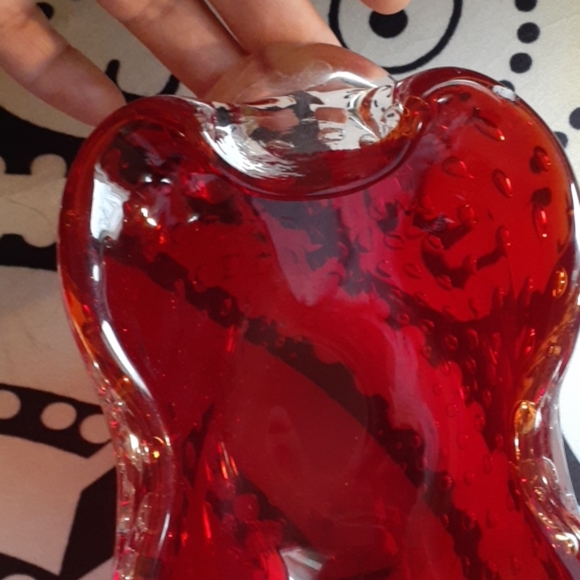 VINTAGE Lead Crystal Red Designer Candy Bowl - Picture 5 of 7